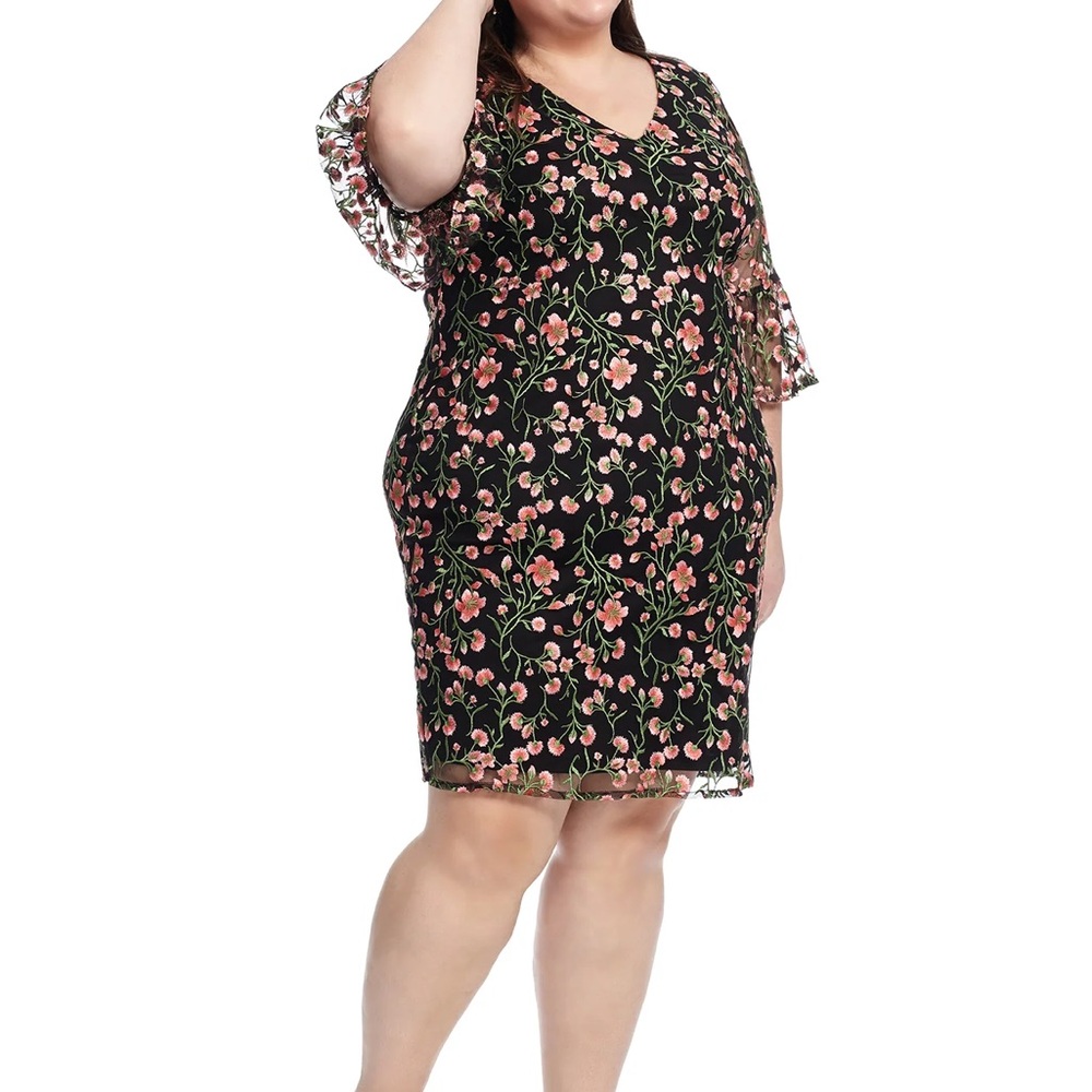 Adrianna Papell Embroidered Floral Vines Dress